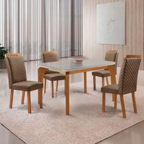 Mesa de Jantar Liz 4 Lugares Tampo MDF Vidro Cadeiras Veludo Off White 120cm Moderna Mesa de Jantar Liz 4 Lugares Tampo MDF Vidro Cadeiras Veludo Off White 120cm Moderna