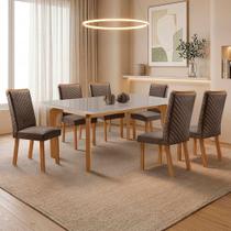 Mesa de Jantar Liz com 6 Cadeiras Lira Tampo Mdf com Vidro Marrom 180cm X 90cm Moderna