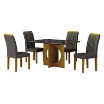 Mesa de Jantar Lorena Plus 120x80 Freijó Chumbo com 4 Cadeiras Doha Joli Chumbo Leifer Móveis