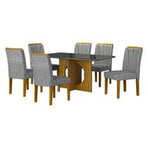 Mesa de Jantar Lorena Plus 160x80 Freijó Chumbo com 6 Cadeiras Lorena Linho Cinza Leifer Móveis