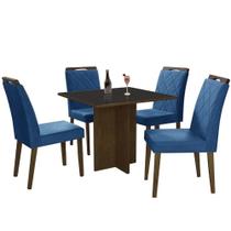Mesa de Jantar Los Angeles 120x80cm com 4 Cadeiras Minas Plac Cor Canela Grafite com Tecido Azul