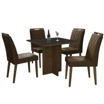 Mesa de Jantar Los Angeles 120x80cm com 4 Cadeiras Minas Plac Cor Canela Grafite com Tecido Marrom
