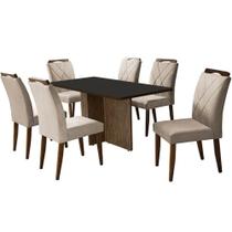 Mesa de Jantar Los Angeles 160x80cm em Linho com 6 Cadeiras California Minas Plac Cor Canela Grafite com Tecido Bege