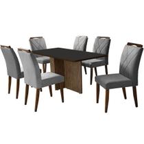 Mesa de Jantar Los Angeles 160x80cm em Veludo com 6 Cadeiras California Minas Plac Cor Canela Grafite com Tecido Cinza