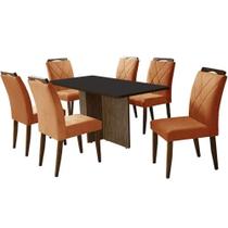 Mesa de Jantar Los Angeles 160x80cm em Veludo com 6 Cadeiras California Minas Plac Cor Canela Grafite com Tecido Cobre Mesa de Jantar Los Angeles 160x80cm em Veludo com 6 Cadeiras California Minas Plac Cor Canela Grafite com Tecido Cobre
