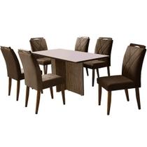 Mesa de Jantar Los Angeles 160x80cm em Veludo com 6 Cadeiras California Minas Plac Cor Canela Off White com Tecido Marrom Mesa de Jantar Los Angeles 160x80cm em Veludo com 6 Cadeiras California Minas Plac Cor Canela Off White com Tecido Marrom