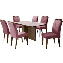 Mesa de Jantar Los Angeles 160x80cm em Veludo com 6 Cadeiras California Minas Plac Cor Canela Off White com Tecido Rose Mesa de Jantar Los Angeles 160x80cm em Veludo com 6 Cadeiras California Minas Plac Cor Canela Off White com Tecido Rose