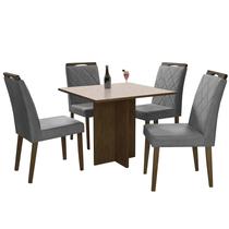 Mesa de Jantar Los Angeles 90x90cm em Linho com 4 Cadeiras Minas Plac Cor Canela Off White com Tecido Cinza Mesa de Jantar Los Angeles 90x90cm em Linho com 4 Cadeiras Minas Plac Cor Canela Off White com Tecido Cinza