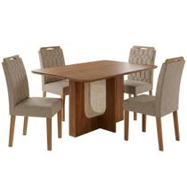 Mesa de Jantar Louise MDF Com 4 Cadeiras Estofadas Linho MOLCI Mesa de Jantar Louise MDF Com 4 Cadeiras Estofadas Linho MOLCI