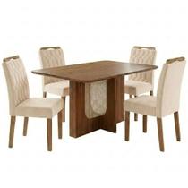 Mesa de Jantar Louise MDF Com 4 Cadeiras Estofadas Suede MOLCI Mesa de Jantar Louise MDF Com 4 Cadeiras Estofadas Suede MOLCI