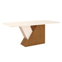 Mesa de Jantar Lucena 200 cm Tampo Arredondado com Vidro Nature Off White Henn