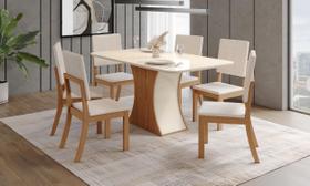 Mesa de Jantar Luiza 160 C. Vidro 6 Cad. Milla Linho - Henn Mesa de Jantar Luiza 160 C. Vidro 6 Cad. Milla Linho - Henn