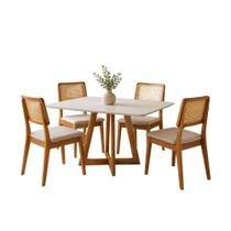 Mesa de Jantar Luna 120x90 com 4 Cadeiras Alice Tela Rattan Mesa de Jantar Luna 120x90 com 4 Cadeiras Alice Tela Rattan