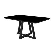 Mesa de Jantar Luxo 160x90 Tampo Mdf/vidro para 6 Lugares Pés Madeira Maciça Pérola - Preto/preto Mesa de Jantar Luxo 160x90 Tampo Mdf/vidro para 6 Lugares Pés Madeira Maciça Pérola - Preto/preto