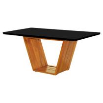 Mesa de Jantar Luxo Retangular 160x90 Mdf/vidro para 6 Lugares Pés Madeira Maciça Safira - Mel/preto