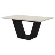 Mesa de Jantar Luxo Retangular 160x90 Mdf/vidro para 6 Lugares Pés Madeira Maciça Safira Preto/off W