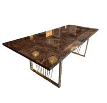 Mesa de Jantar Luxosa Metal Dourado Tampo Marmore Formosa