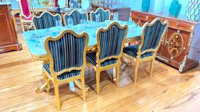 Mesa De Jantar Madeira Entalhes Folha Ouro Tampo Marmore Lux Mesa De Jantar Madeira Entalhes Folha Ouro Tampo Marmore Lux