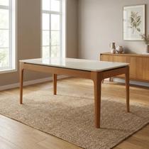 Mesa de Jantar Madeira Maciça 6 Lugares com Tampo MDF e Vidro Mira 160x90cm Off White/Marrom Mesa de Jantar Madeira Maciça 6 Lugares com Tampo MDF e Vidro Mira 160x90cm Off White/Marrom