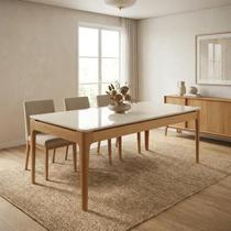 Mesa de Jantar Madeira Maciça 6 Lugares com Tampo MDF e Vidro Mira 200x100cm Off White/Marrom
