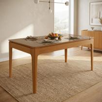 Mesa de Jantar Madeira Maciça 6 Lugares com Tampo MDF e Vidro Petra Premium 160x90cm Freijó/Bronze