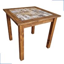 Mesa De Jantar Madeira Maciça Cozinha Resistente Pinus Cerâmica Vintage Restaurante 80x80 Cm