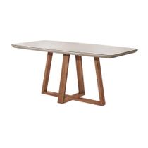 Mesa de Jantar Madeira Retangular com Vidro para 6 Lugares Bennett 180cm Natural com Off-White Gloss