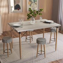 Mesa de Jantar Madri Avelã e 4 Bancos Paris Pés Natural Suede Cardan Salaone