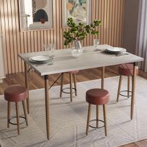 Mesa de Jantar Madri Avelã e 4 Bancos Paris Pés Natural Tecido Sintético Telha Salaone