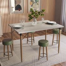 Mesa de Jantar Madri Avelã e 4 Bancos Paris Pés Natural Tecido Sintético Verde Salaone