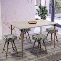 Mesa de Jantar Madri Avelã e 4 Bancos Rio Pés Natural Suede Cardan Salaone