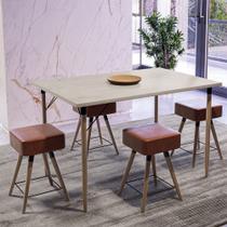 Mesa de Jantar Madri Avelã e 4 Bancos Rio Pés Natural Tecido Sintético Telha Salaone