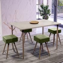 Mesa de Jantar Madri Avelã e 4 Bancos Rio Pés Natural Tecido Sintético Verde Salaone