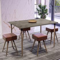 Mesa de Jantar Madri Ebano e 4 Bancos Rio Pés Natural Tecido Sintético Telha Salaone