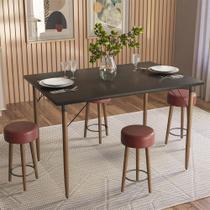 Mesa de Jantar Madri Preto e 4 Bancos Paris Pés Natural Tecido Sintético Telha Salaone