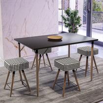 Mesa de Jantar Madri Preto e 4 Bancos Rio Pés Natural Suede Cardan Salaone