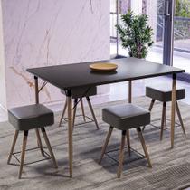 Mesa de Jantar Madri Preto e 4 Bancos Rio Pés Natural Tecido Sintético Preto Salaone