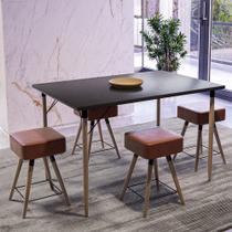 Mesa de Jantar Madri Preto e 4 Bancos Rio Pés Natural Tecido Sintético Telha Salaone