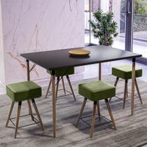 Mesa de Jantar Madri Preto e 4 Bancos Rio Pés Natural Tecido Sintético Verde Salaone Mesa de Jantar Madri Preto e 4 Bancos Rio Pés Natural Tecido Sintético Verde Salaone