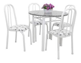 Mesa De Jantar Madrid C/ 4 Cadeiras tampo em Granito verdadeiro Redonda 90cm feita em aço Branca campeã de vendas