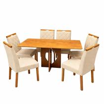 Mesa de Jantar Madrid Dubai 160x80cm Sem Vidro e 6 Cadeiras California em Linho Estofadas Minas Plac Cor Cinamomo com Tecido Bege Mesa de Jantar Madrid Dubai 160x80cm Sem Vidro e 6 Cadeiras California em Linho Estofadas Minas Plac Cor Cinamomo com Tecido Bege