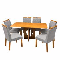 Mesa de Jantar Madrid Dubai 160x80cm Sem Vidro e 6 Cadeiras California em Veludo Estofadas Minas Plac Cor Cinamomo com Tecido Cinza Mesa de Jantar Madrid Dubai 160x80cm Sem Vidro e 6 Cadeiras California em Veludo Estofadas Minas Plac Cor Cinamomo com Tecido Cinza