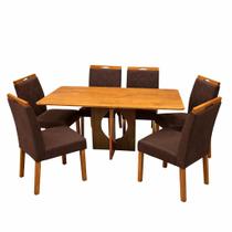 Mesa de Jantar Madrid Dubai 160x80cm Sem Vidro e 6 Cadeiras California em Veludo Estofadas Minas Plac Cor Cinamomo com Tecido Marrom Mesa de Jantar Madrid Dubai 160x80cm Sem Vidro e 6 Cadeiras California em Veludo Estofadas Minas Plac Cor Cinamomo com Tecido Marrom