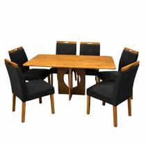 Mesa de Jantar Madrid Dubai 160x80cm Sem Vidro e 6 Cadeiras California em Veludo Estofadas Minas Plac Cor Cinamomo com Tecido Preto Mesa de Jantar Madrid Dubai 160x80cm Sem Vidro e 6 Cadeiras California em Veludo Estofadas Minas Plac Cor Cinamomo com Tecido Preto
