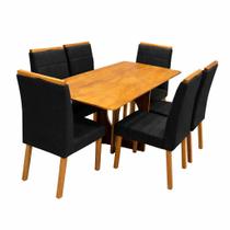 Mesa de Jantar Madrid Dubai 160x80cm Sem Vidro e 6 Cadeiras Giulia em Veludo Estofadas Minas Plac Cor Cinamomo com Tecido Preto Mesa de Jantar Madrid Dubai 160x80cm Sem Vidro e 6 Cadeiras Giulia em Veludo Estofadas Minas Plac Cor Cinamomo com Tecido Preto