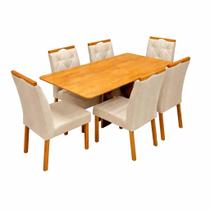 Mesa de Jantar Madrid Dubai 160x80cm Sem Vidro e 6 Cadeiras Jasmim em Linho Estofadas Minas Plac Cor Cinamomo com Tecido Bege Mesa de Jantar Madrid Dubai 160x80cm Sem Vidro e 6 Cadeiras Jasmim em Linho Estofadas Minas Plac Cor Cinamomo com Tecido Bege