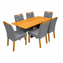 Mesa de Jantar Madrid Dubai 160x80cm Sem Vidro e 6 Cadeiras Jasmim em Veludo Estofadas Minas Plac Cor Cinamomo com Tecido Cinza Mesa de Jantar Madrid Dubai 160x80cm Sem Vidro e 6 Cadeiras Jasmim em Veludo Estofadas Minas Plac Cor Cinamomo com Tecido Cinza