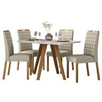 Mesa De Jantar Mariah 120x80 Cm Com Vidro Ype Off White E 4 Cadeiras Mariana Veludo Nude New Ceval