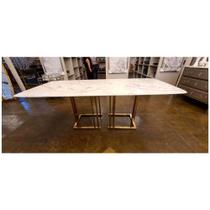 Mesa de Jantar Marmore Branco Base Metal Dourado Formosa Mesa de Jantar Marmore Branco Base Metal Dourado Formosa
