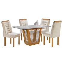 Mesa de Jantar Marselha 120x90cm com 4 Cadeiras Cel Móveis Cor Cinamomo Off White